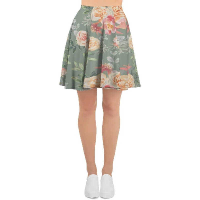 Pink Rose And Peony Floral Women's Skirt relaxed fit skirt