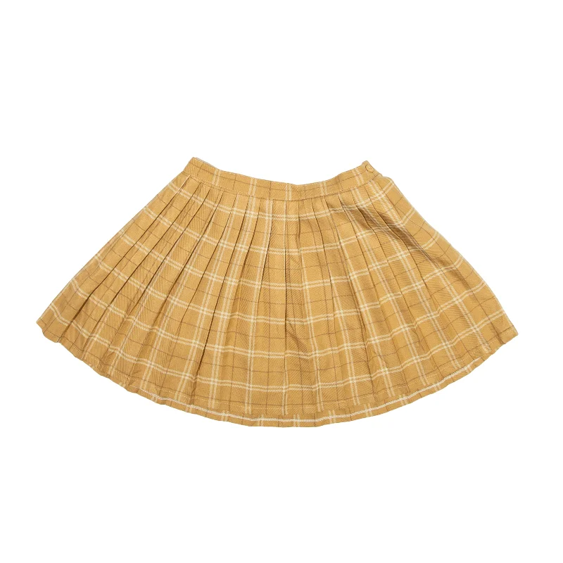 Pleated Short Mini Skirt Beige Check Womens S lace skirt elegant