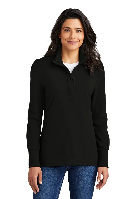 Port Authority Womens Fairway 1/4 Zip Sweatshirt - Deep Black Hoodie with Embroidery Detailed Premium Port Authority Womens Fairway 1/4 Zip Sweatshirt - Deep Black Hoodie with Embroidery Detailed Premium