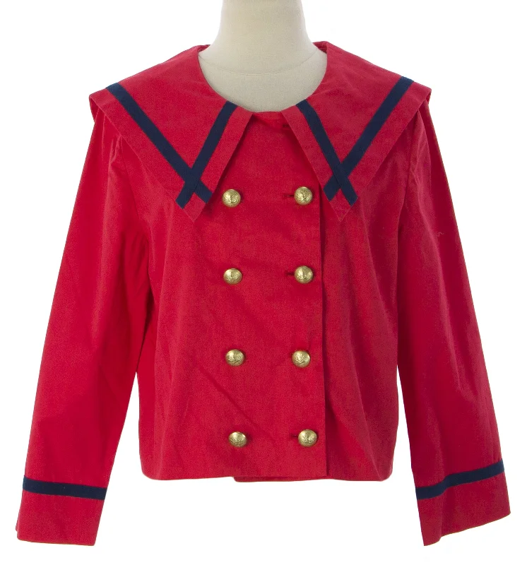 PRIORITIES Women's Red 3/4 Slv Cropped Sailor Jacket #41577 $98 NEW Tailored Jacket Straight Jacket A-Line Jacket