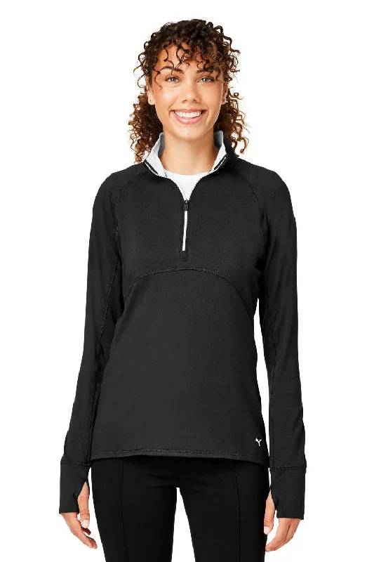 Puma Womens Gamer Moisture Wicking 1/4 Zip Sweatshirt w/ Pockets - Black - Closeout Hoodie with Mesh Breathable Sporty Puma Womens Gamer Moisture Wicking 1/4 Zip Sweatshirt w/ Pockets - Black - Closeout Hoodie with Mesh Breathable Sporty