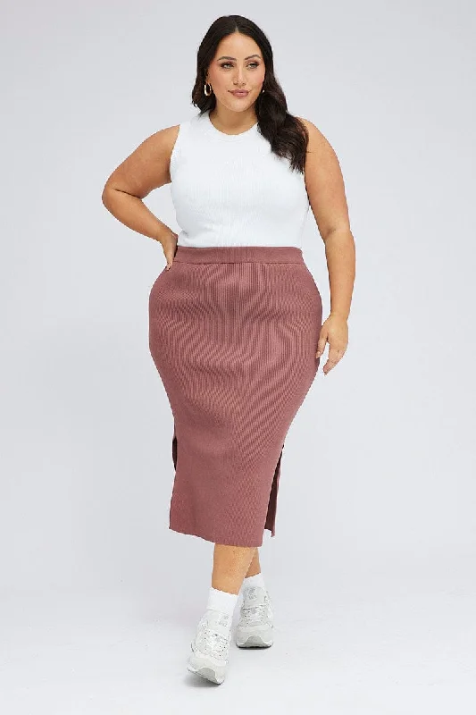 Purple Knit Skirt Midi Side Split wool skirt breathable