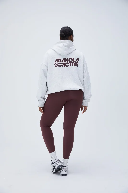 Retro Sport Oversized Hoodie - Light Grey Melange Hoodie with Embroidery Detailed Premium Retro Sport Oversized Hoodie - Light Grey Melange Hoodie with Embroidery Detailed Premium