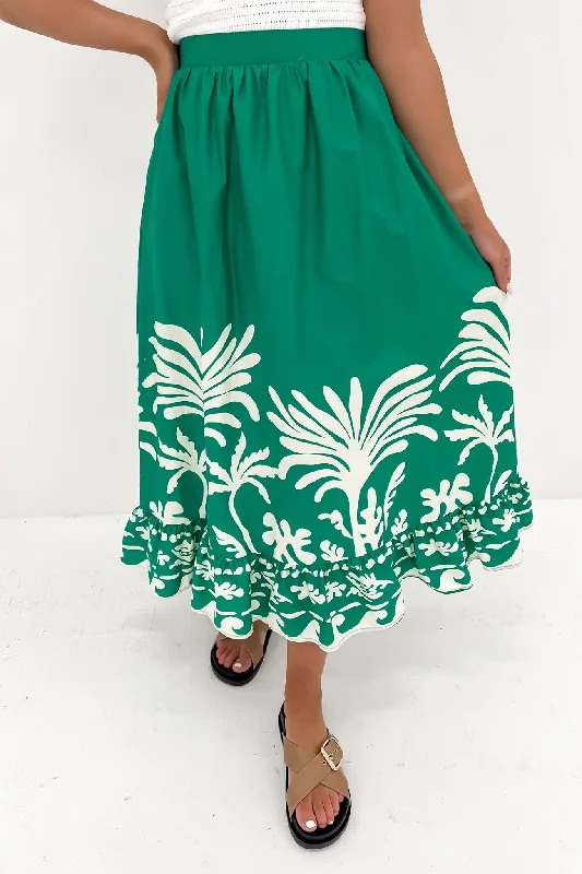 Shae Midi Skirt Green White spandex blend skirt