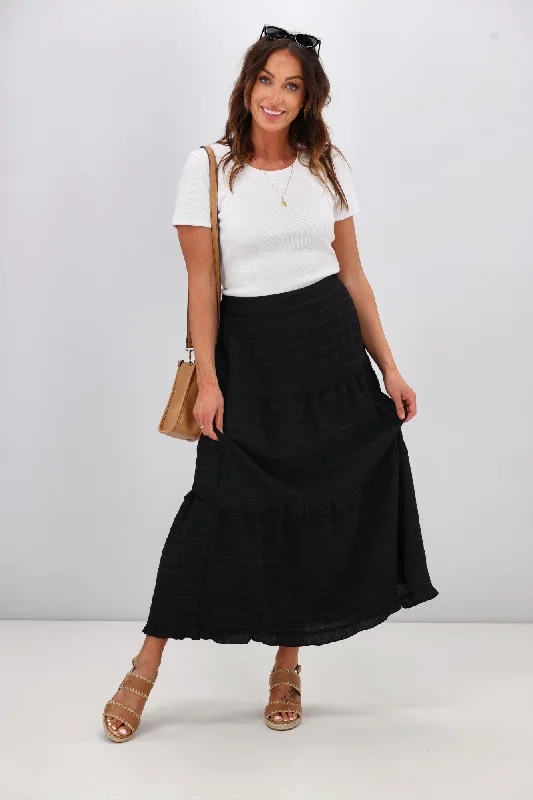 Shine On Label Zeppelin Tiered Maxi Skirt Black Check modal blend skirt