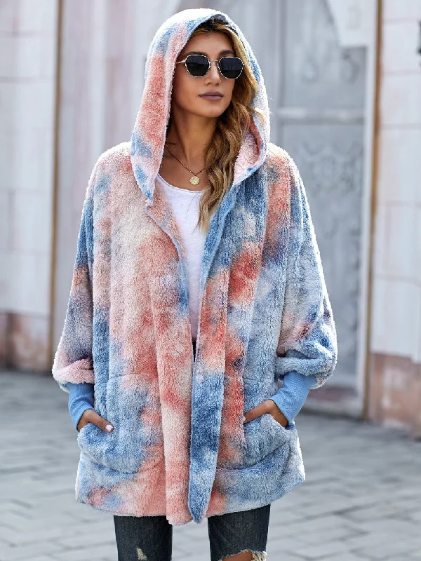 Soft and Fluffy Hooded Jacket One-Shoulder Jacket Off-the-Shoulder Jacket Asymmetrical Jacket