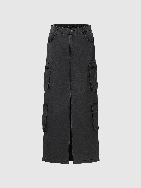 Split Hem A-Line Skirts button skirt front