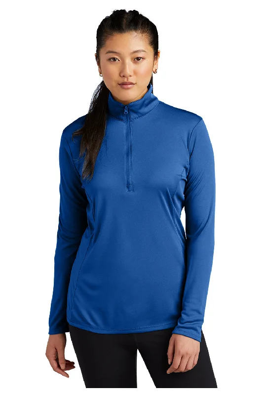 Sport-Tek Womens Competitor Moisture Wicking 1/4 Zip Sweatshirt - True Royal Blue Hoodie with High Neck Warm Protective Sport-Tek Womens Competitor Moisture Wicking 1/4 Zip Sweatshirt - True Royal Blue Hoodie with High Neck Warm Protective