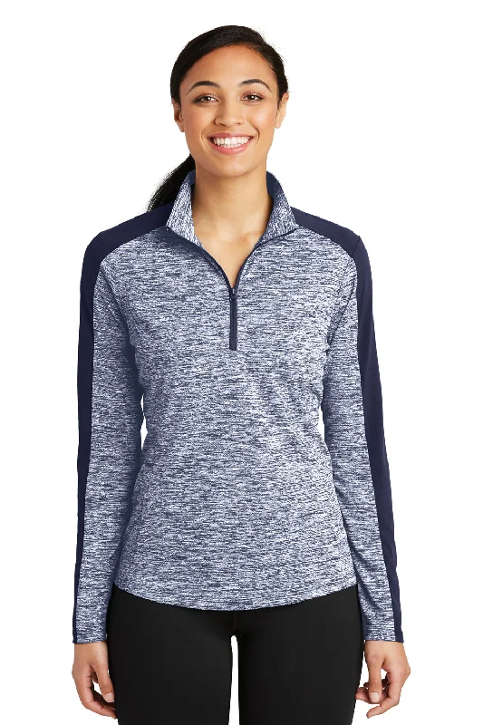 Sport-Tek Womens Electric Heather Moisture Wicking 1/4 Zip Sweatshirt - True Navy Blue Electric/True Navy Blue Hoodie with Pastel Soft Subtle Sport-Tek Womens Electric Heather Moisture Wicking 1/4 Zip Sweatshirt - True Navy Blue Electric/True Navy Blue Hoodie with Pastel Soft Subtle