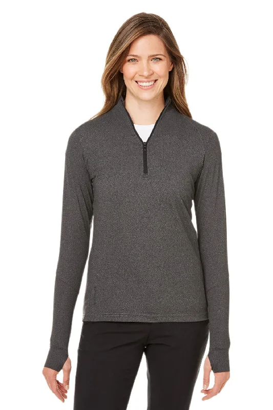 Spyder Womens Spyre UPF 40+ 1/4 Zip Sweatshirt - Black Frost Hoodie with Hem Ribbing Snug Secure Spyder Womens Spyre UPF 40+ 1/4 Zip Sweatshirt - Black Frost Hoodie with Hem Ribbing Snug Secure