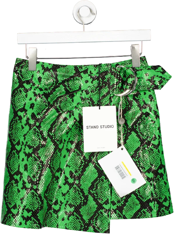 Stand Studio Green Kaya Snakeskin Print Wrap Skirt UK 8 high waist skirt