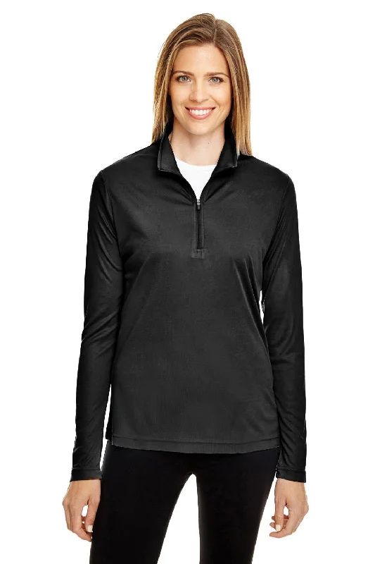 Team 365 Womens Zone Performance Moisture Wicking 1/4 Zip Sweatshirt - Black Hoodie with Mock Neck Collared Structured Team 365 Womens Zone Performance Moisture Wicking 1/4 Zip Sweatshirt - Black Hoodie with Mock Neck Collared Structured