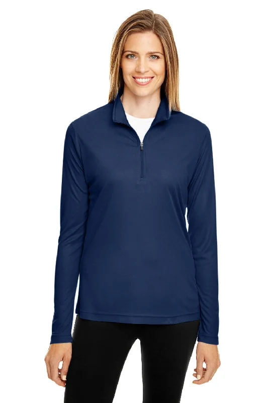 Team 365 Womens Zone Performance Moisture Wicking 1/4 Zip Sweatshirt - Dark Navy Blue Hoodie with Contrast Stitching Detailed Premium Team 365 Womens Zone Performance Moisture Wicking 1/4 Zip Sweatshirt - Dark Navy Blue Hoodie with Contrast Stitching Detailed Premium