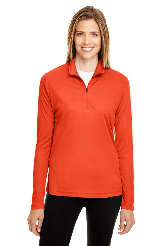 Team 365 Womens Zone Performance Moisture Wicking 1/4 Zip Sweatshirt - Orange Hoodie with Mesh Breathable Sporty Team 365 Womens Zone Performance Moisture Wicking 1/4 Zip Sweatshirt - Orange Hoodie with Mesh Breathable Sporty