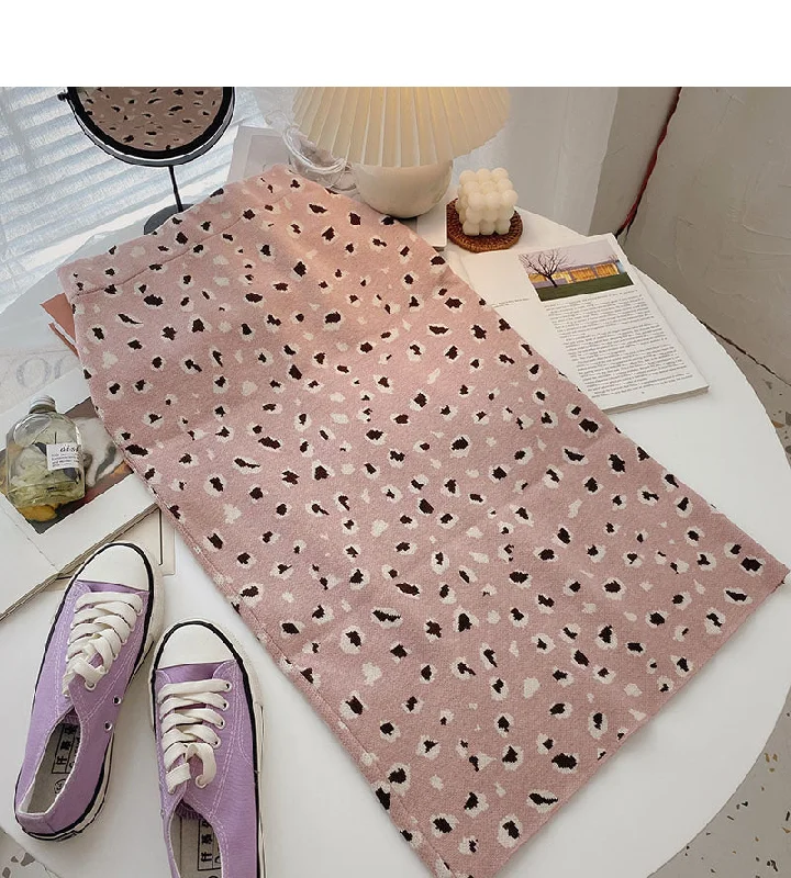 Temperament: Hong Kong style leisure retro leopard print high waist A-line skirt  5757 linen skirt airy