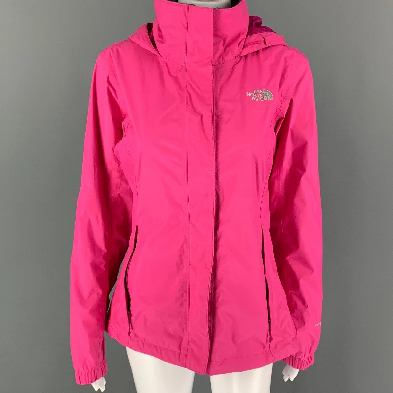 THE NORTH FACE Size S Pink Fuchsia Nylon Hooded Jacket Oversized Jacket Tailored Jacket Straight Jacket