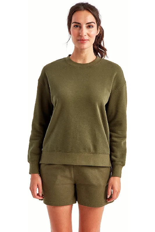 TriDri Womens Billie Side Zip Crewneck Sweatshirt - Olive Green Hoodie with Neon Bright Vibrant TriDri Womens Billie Side Zip Crewneck Sweatshirt - Olive Green Hoodie with Neon Bright Vibrant