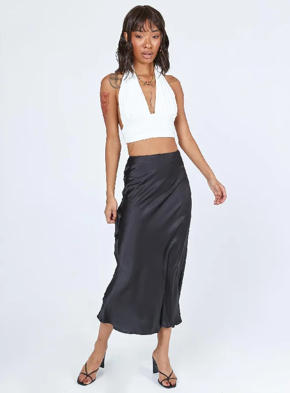 Tyra Satin Midi Skirt Black athletic skirt fit