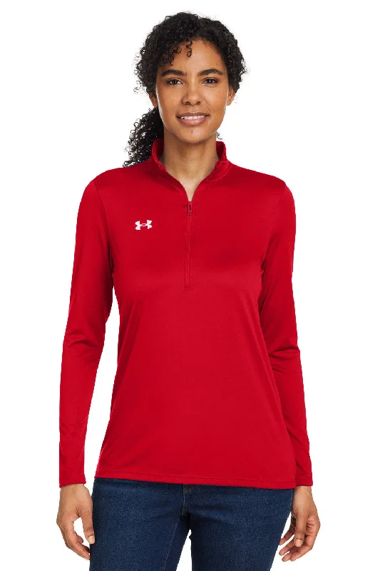 Under Armour Womens Team Tech Moisture Wicking 1/4 Zip Sweatshirt - Red Hoodie with Distressed Vintage Worn Under Armour Womens Team Tech Moisture Wicking 1/4 Zip Sweatshirt - Red Hoodie with Distressed Vintage Worn
