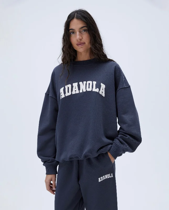Varsity Oversized Sweatshirt - Midnight Blue Hoodie with Elastic Cuffs Stretchable Comfortable Varsity Oversized Sweatshirt - Midnight Blue Hoodie with Elastic Cuffs Stretchable Comfortable