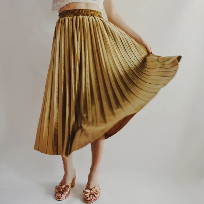 Velvet Pleated Midi Skirt (6 Colors) zip skirt side