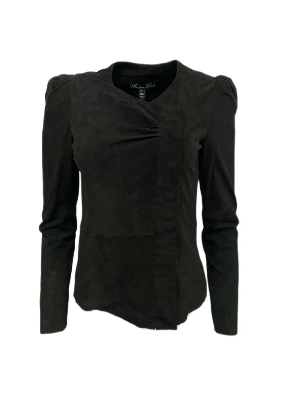 Winter Kate January Sage Suede Leather Jacket w/ Button Cuffs NRJ7 $495 Nylon Fabric Polyester Fabric Spandex Fabric