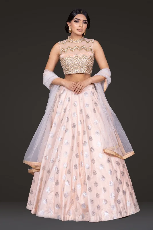 Peach Embroidered top with Skirt chiffon skirt delicate