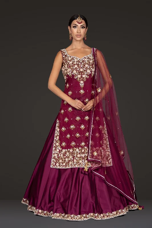 Burgundy Kameez and Skirt chiffon skirt lightweight