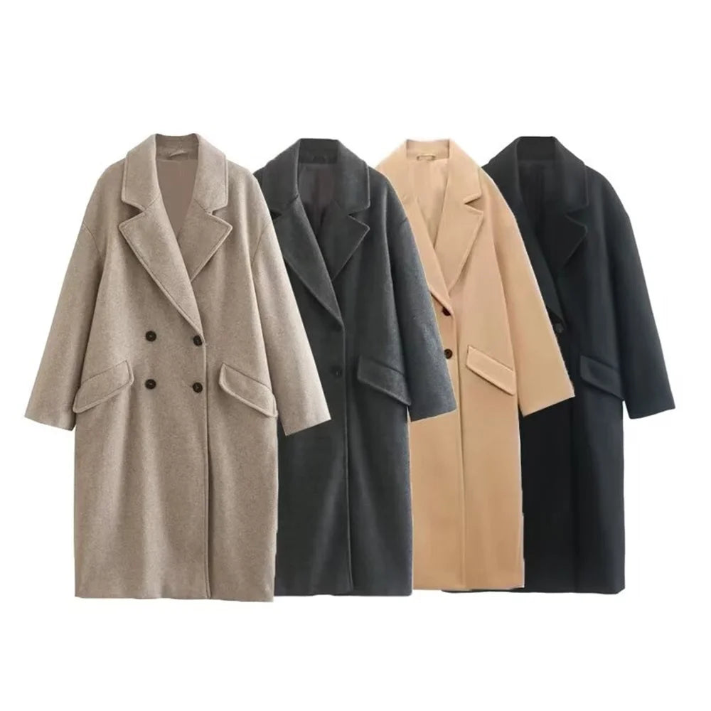 Women's Double-breasted Woolen Trench Coat Fashion Designer Jackets Satin Jacket Silk Jacket Chiffon Jacket