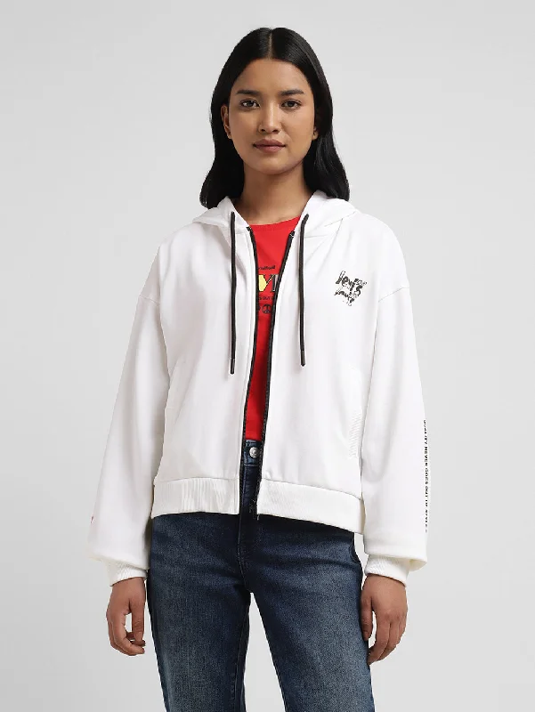Women's Graphic Print White Hooded Sweatshirt Hoodie with Elastic Waist Stretchable Comfortable Women's Graphic Print White Hooded Sweatshirt Hoodie with Elastic Waist Stretchable Comfortable