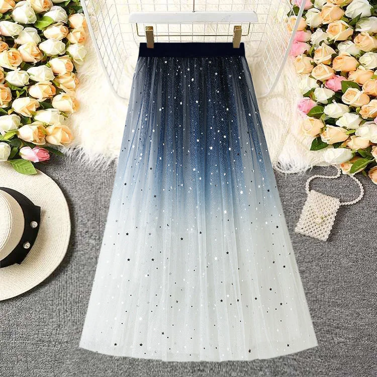 Youvimi Starry sky skirtYV43912 silk skirt lustrous