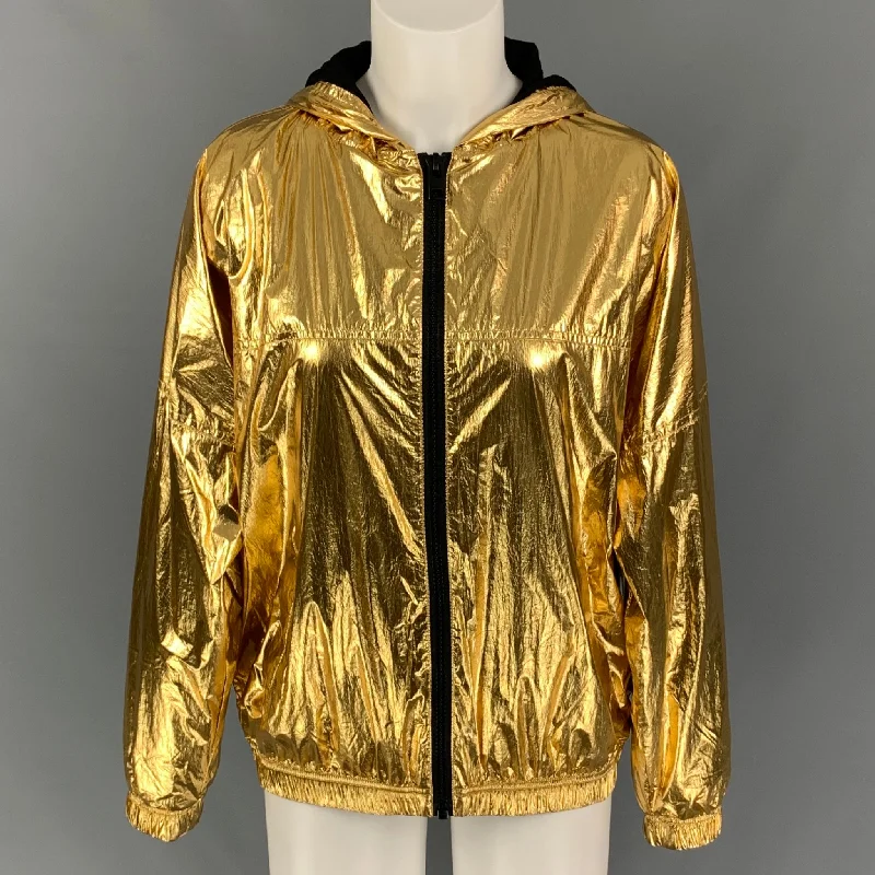 ZADIG & VOLTAIRE Size M Gold Polyamide Metallic Zip Up Jacket Belted Jacket Elasticated Jacket Padded Jacket